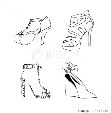 High Heeled Shoes For Woman Fashion Footwear Set のイラスト素材