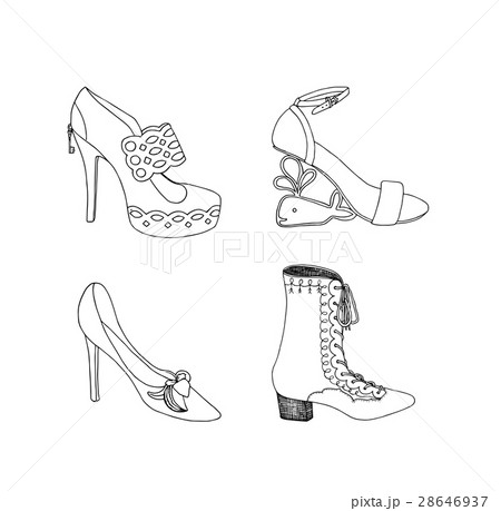 High-heeled shoes for woman. Fashion footwear set. 28646937
