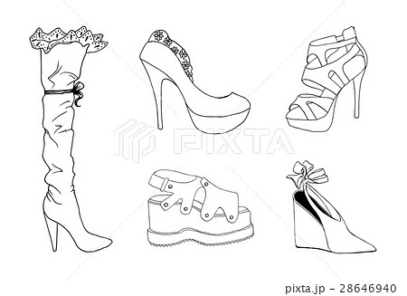 High Heeled Shoes For Woman Fashion Footwear Set のイラスト素材