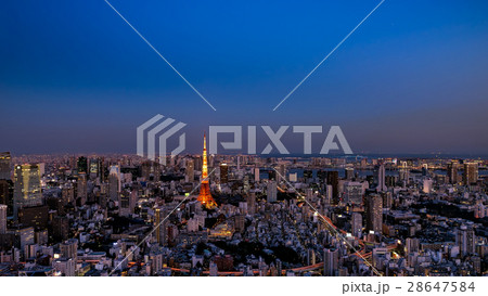 東京タワーと東京都心の夕景 東京タワーと東京都心の夕景 28647584