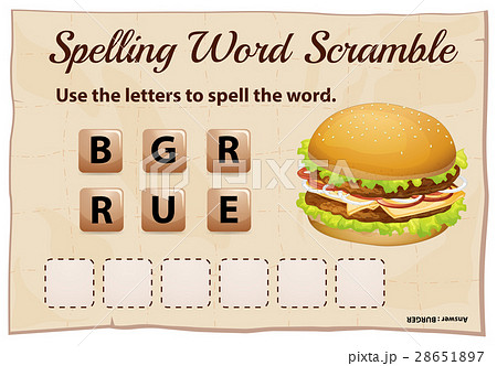 Spelling word game template with word hamburger 28651897