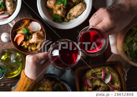 Pilaf, vegetable salad and a drink on the holiday Pilaf, vegetable salad and a drink on the holiday 28652808