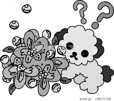 可愛い犬と不思議な花のイラスト素材