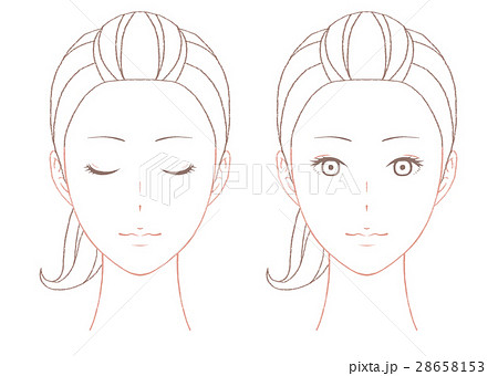 女性の顔 線画 セットのイラスト素材
