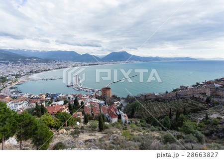 Panorama of Alanya Mediterranean town showing sea 28663827