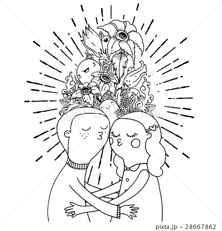 Doodle lovers, composition in doodle style. Doodle lovers, composition in doodle style. 28667862