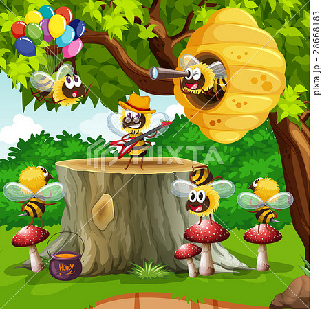 Bees and beehive on the tree 28668183