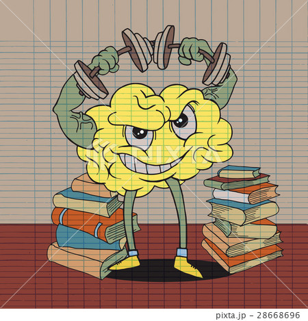 llustration of doodle brain lifts with dumbbells. 28668696