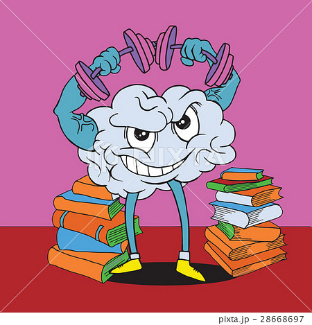 llustration of doodle brain lifts with dumbbells. 28668697