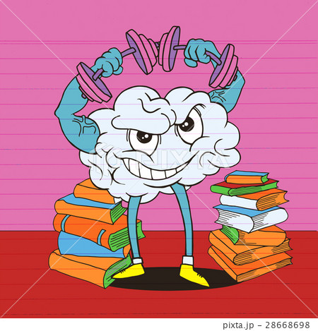 llustration of doodle brain lifts with dumbbells. 28668698