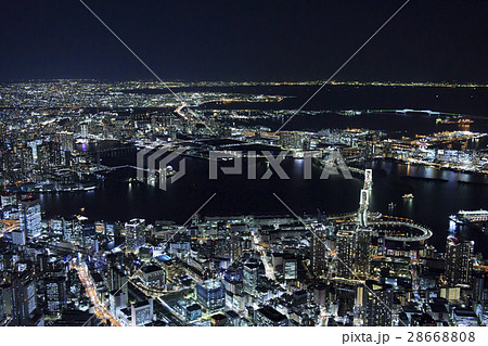 芝浦アイランド上空夜景／湾岸広域空撮 28668808