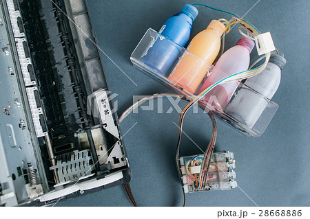 Ink-jet printer with ink tank system flat lay Ink-jet printer with ink tank system flat lay 28668886