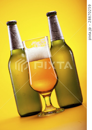 Perfectly chilled beer, in ideal yellow color 28670259