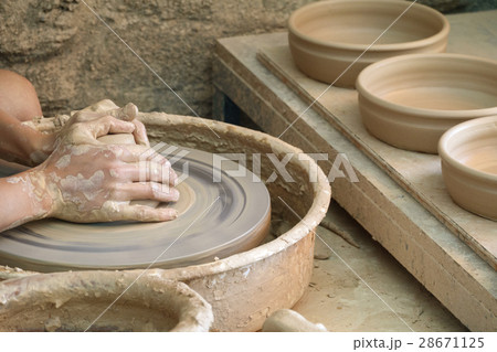 Young woman hands working on pottery wheel 28671125