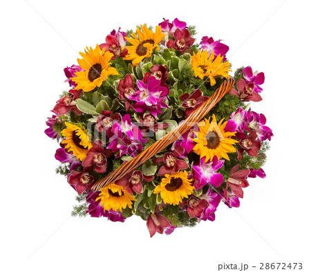 Bouquet of flowers top view on white background 28672473