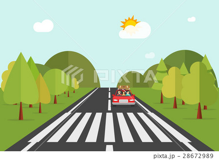 Crosswalk Path Road With Car Automobile Stoppedのイラスト素材