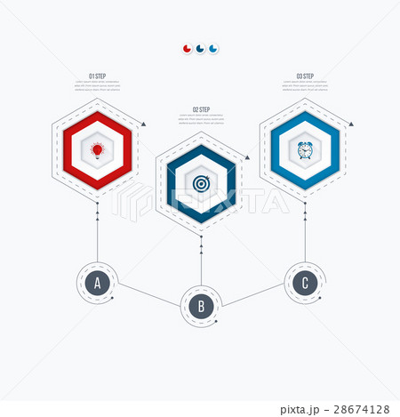 Infographics template 3 options with hexagon 28674128