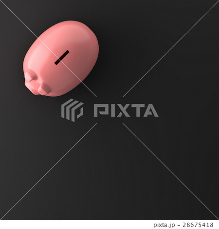 TOP VIEW OF PIGGY BANK ON BLACK BACKGROUND 28675418