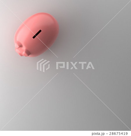TOP VIEW OF PIGGY BANK ON WHITE BACKGROUND 28675419