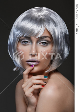 Beautiful girl in silver wig 28675780