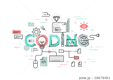 Flat Style, Thin Line Banner design of coding 28679461