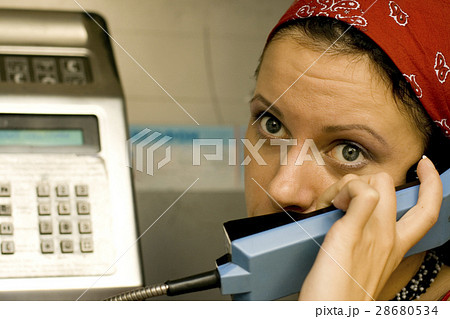 girl having a call on a telephone girl having a call on a telephone 28680534