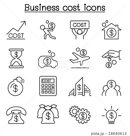 Business cost icon set in thin line style Business cost icon set in thin line style 28680613