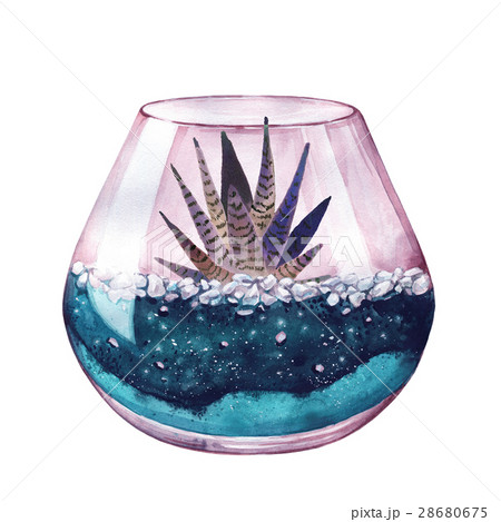 Watercolor. Neon color. Terrarium for succulents 28680675