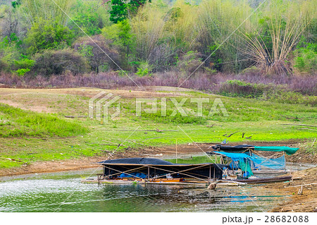 Old wooden ralf pavilion on vivid color hill 28682088