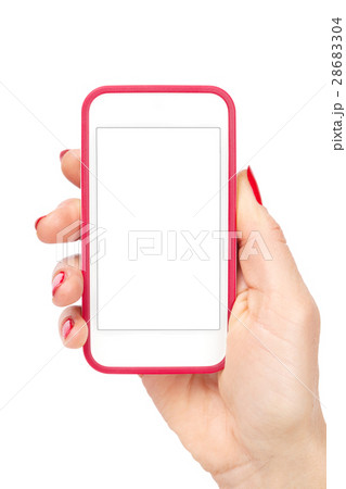 Female hand holding a smartphone. Isolated Female hand holding a smartphone. Isolated 28683304