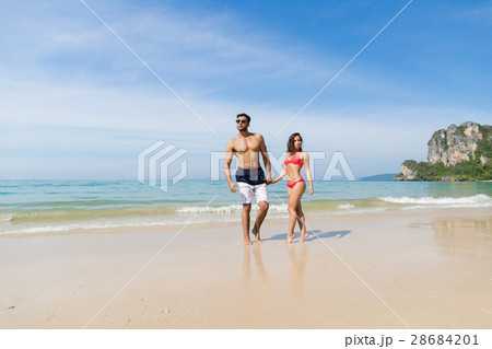 Couple On Beach Summer Vacation, Young People In Couple On Beach Summer Vacation, Young People In 28684201