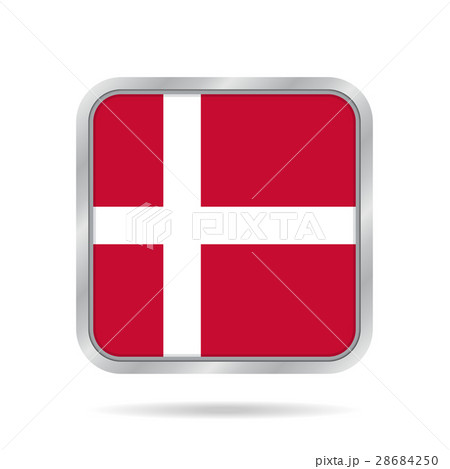 flag of Denmark, shiny metallic gray square button