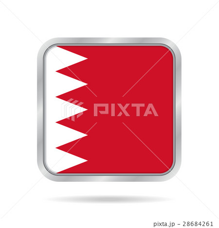flag of Bahrain, shiny metallic gray square button
