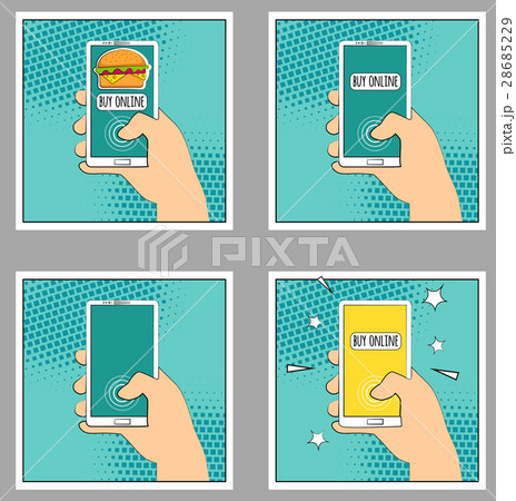 Comic smartphone phone with halftone shadows. 28685229