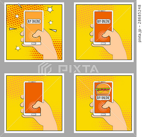 Set Comic smartphone phone with halftone shadows. 28685248