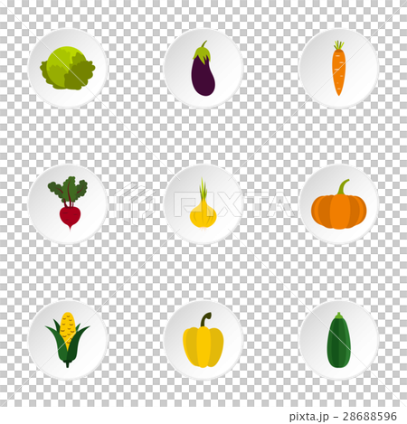 Fresh vegetables icons set, flat style Fresh vegetables icons set, flat style 28688596