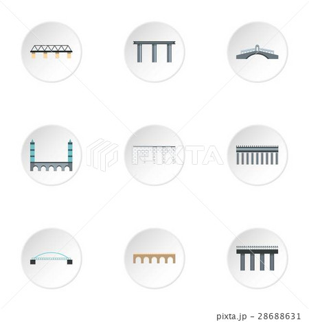 Facility for crossing river icons set, flat style 28688631