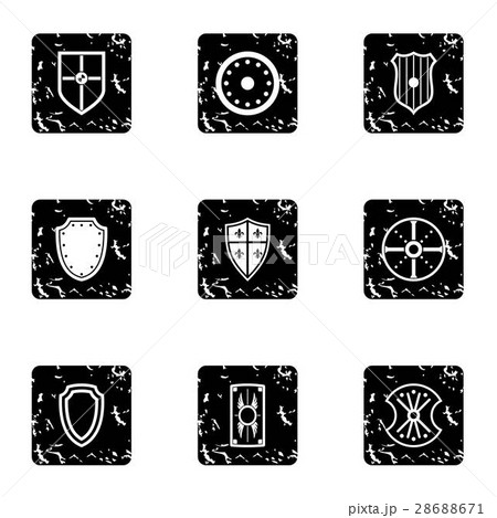 Army shield icons set, grunge style 28688671