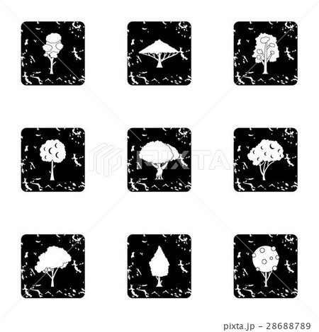 Types of trees icons set, grunge style Types of trees icons set, grunge style 28688789