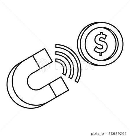 Magnet with coin icon, outline style 28689293
