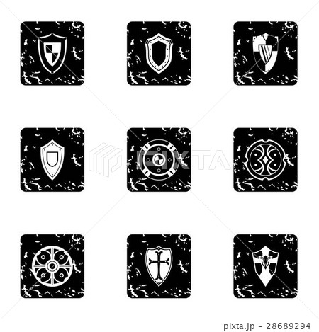 Army shield icons set, grunge style 28689294