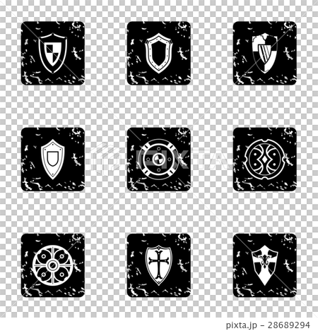 Army shield icons set, grunge style 28689294