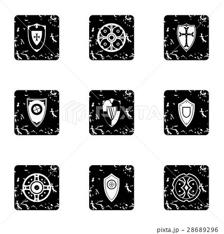 Combat shield icons set, grunge style 28689296
