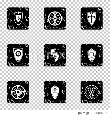 Combat shield icons set, grunge style 28689296