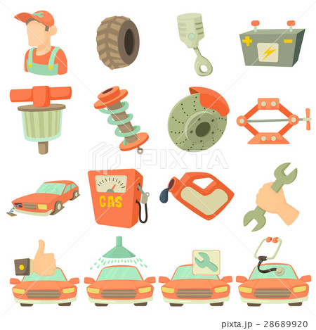 Car repair items icons set, cartoon style Car repair items icons set, cartoon style 28689920