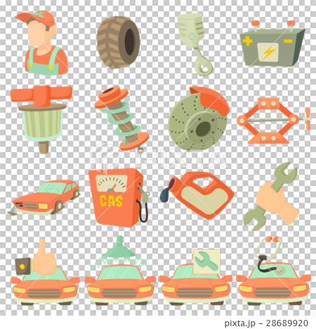 Car repair items icons set, cartoon style Car repair items icons set, cartoon style 28689920