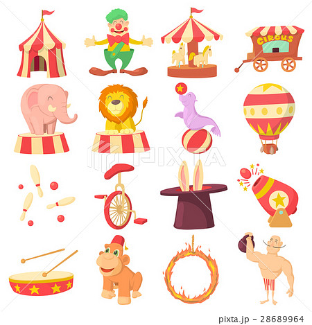 Circus icons set, cartoon style 28689964
