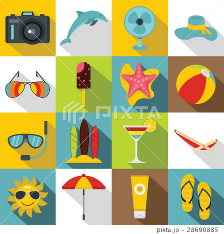Summer rest icons set, flat style 28690885