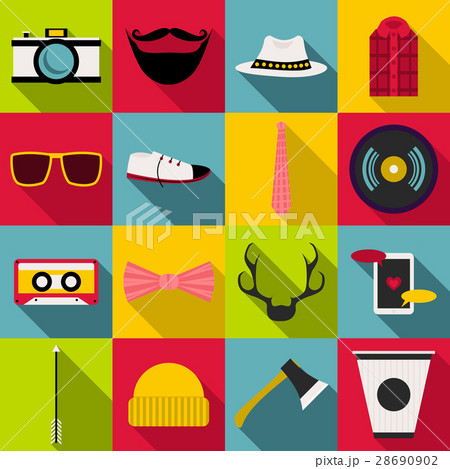 Hipster items icons set, flat style Hipster items icons set, flat style 28690902