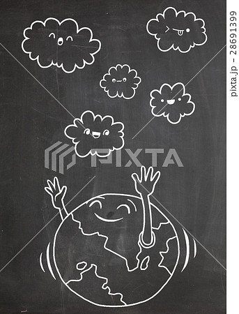 Hand Drawn Illustration of Doodle world and cloud  28691399